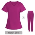 thumbnail image 2 of Ensemble de Sarraus pour Femmes, Haut de Sarrau à Col en V Extensible et Pantalon Jogger à Cordon avec 7 Poches, Anti-Froissement, Doux, Ensemble d'Uniforme d'Infirmière à Manches Courtes, Ensemble de Chemise d'Uniforme de Travail, Rose Vif, 2 of 5