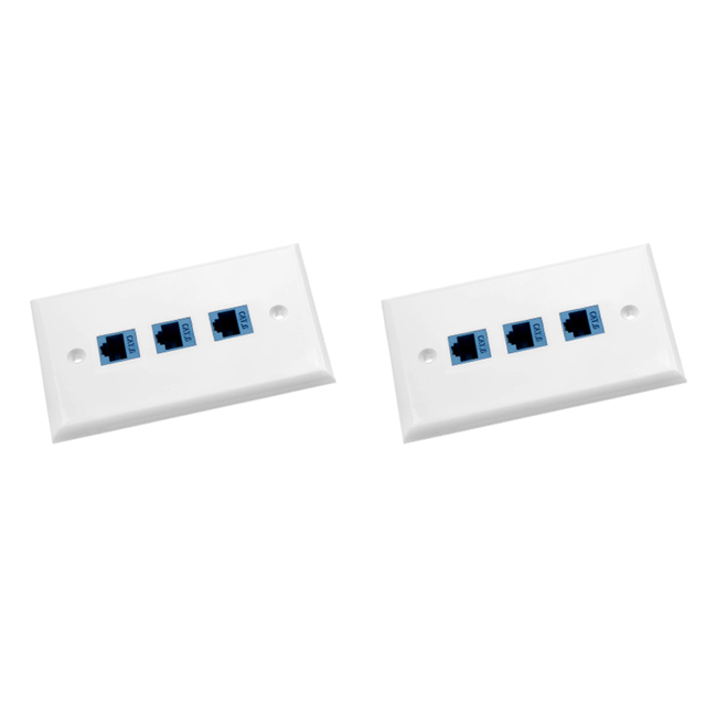 2Pack 3-Port Ethernet Wall Plate, RJ45 Wall Plate with RJ45 Inline Coupler Insert,Cat6 Wall Plate