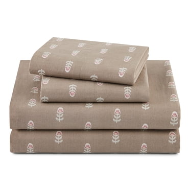 Beautiful Signature Floral 4-Piece Percale Fawn Sheet Set, Queen by Drew Barrymore