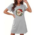 thumbnail image 1 of Sakmal Chemises de Nuit Ultra Douces pour Femmes Noël Gris Grande Taille Chemise de Nuit Extensible Imprimé Père Noël Col Rond Manches Courtes Courtes Chemises de Nuit P-2TG, 1 of 5