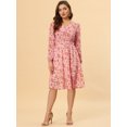 thumbnail image 3 of INSPIRE CHIC Robe Midi à Manches Longues Évasée à Col en V à Imprimé Floral pour Femme, 3 of 5
