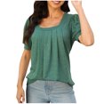 thumbnail image 2 of AherBiu T-Shirts pour Femmes à Encolure Carrée, Coupe Ample, Plissés, Tendance, Décontractés, Confortables, Manches Courtes, T-Shirts, 2 of 5