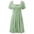 thumbnail image 4 of B91xZ Femmes Été Élégante Robe Casual Manches Courtes Smocked Robe V Cou Haut Tour de Taille Étagée Robes Midi, Vert M, 4 of 5