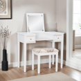 thumbnail image 2 of Linon Butterfly Vanity & Padded Stool Flip Up Mirror 2 Drawers in White Wood, 2 of 16