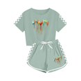 thumbnail image 3 of Économies d'Été! HVOBTTY Ensemble Décontracté 2 Pcs à Manches Courtes pour Filles, Ensemble de Mode Décontracté à Manches Courtes pour Garçons et Filles avec Col Rond, Boutons et Short Imprimé Vert Armée, 13 Ans, 3 of 4