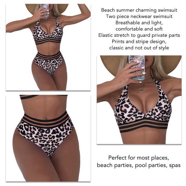 Women Swinsuit, Halter Two Piece Swimsuit Charming For Beach Parties For Surfing For Female Leopard Print M