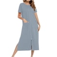 thumbnail image 1 of Erwazi Robe pour Femmes à Fermeture Éclair devant, Manches Courtes, Longue Robe de Chambre avec Poches, Tenue de Détente, 1 of 6