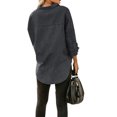 thumbnail image 3 of MAWCLOS Ladies Loose Curved Hem Denim Shirts Office With Pockets Tops Black 2XL, 3 of 3