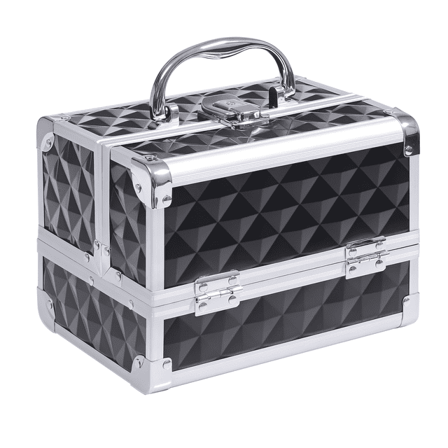 Pro Aluminum Makeup Train Case Jewelry Storage Box Cosmetic Organizer Black