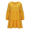 thumbnail image 4 of CFLVAEK Robes Mini à Étages Smockées pour Femmes Couleur Unie Robe à Manches Longues Décontractée Col en V Robes de Plage Jaune G, 4 of 6