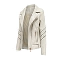 thumbnail image 3 of PVCS Women's Slim Leather Solid Stand Collar Zip Motorcycle Suit Coat Jacket Tops, 3 of 7