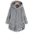 thumbnail image 1 of Qertyioot Women Plus Size Button Plush Tops Hooded Loose Cardigan Wool Coat Winter Jacket, 1 of 4