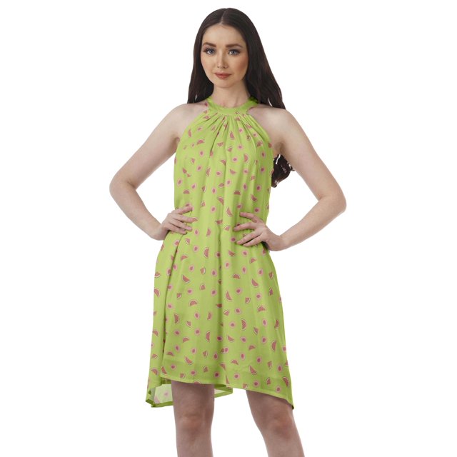 Moomaya Tunique Grande Taille à Col Licou en Rayonne Sans Manches Débardeur Mini Robe T-Shirt