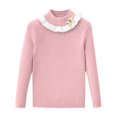 thumbnail image 2 of WRKEKC Girls Ruffled Collar Knit Sweater Flower Decoration Solid Color Long Sleeve Soft Warm Pullover for 3-7 Years Toddlers Fall Winter, 2 of 3