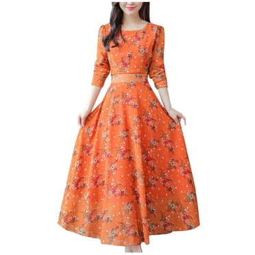Robe Maxi à Manches Longues Femme Robe de Plage Florale Robe Décontractée à Manches Longues Fête Vintage Boho