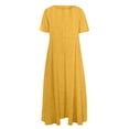 thumbnail image 3 of Robes Caftans en Coton et Lin pour Femmes Grande Taille à Manches Courtes Amples et Larges Robe Maxi Plissée à Volants Longue Robe Jaune, 4TG, 3 of 3