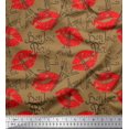 thumbnail image 1 of Soimoi Brown Crepe Silk Fabric Text,Eiffel Tower & Lips Women Print Sewing Fabric Yard 42 Inch Wide, 1 of 1