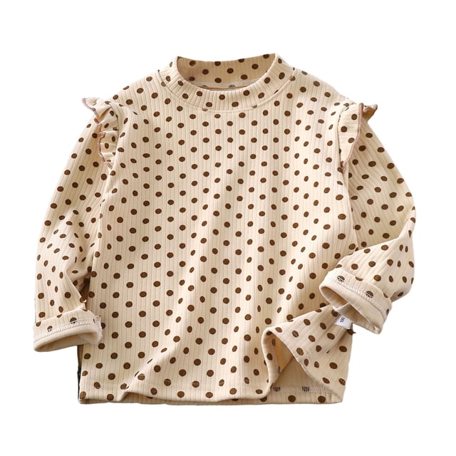 Besolor Toddler Baby Girls Long Sleeve Tops Shirts Cute Printed Ruffle Crewneck Basic Blouse Kids Fall Undershirts