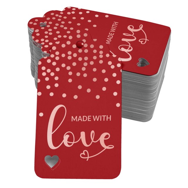 Inkdotpot 100 Pack Made With Love Text Favor Paper Tags Craft Real Rose Gold Foil Hang Tag