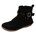 thumbnail image 1 of Bottines pour Femmes Confortables Couleur Unie à Franges Grande Taille Décontractées Mi-Cylindriques Tête Ronde Style Western, 1 of 9