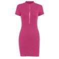 thumbnail image 3 of Fridja Robe Mini d'Été pour Femmes Couleur Unie à Fermeture Éclair Col en V Manches Courtes, 3 of 4