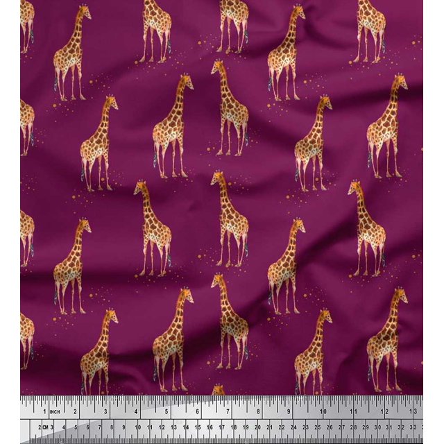 Soimoi Pink Rayon Fabric Dot & Giraffe Animal Fabric Prints by Yard 56 Inch Wide
