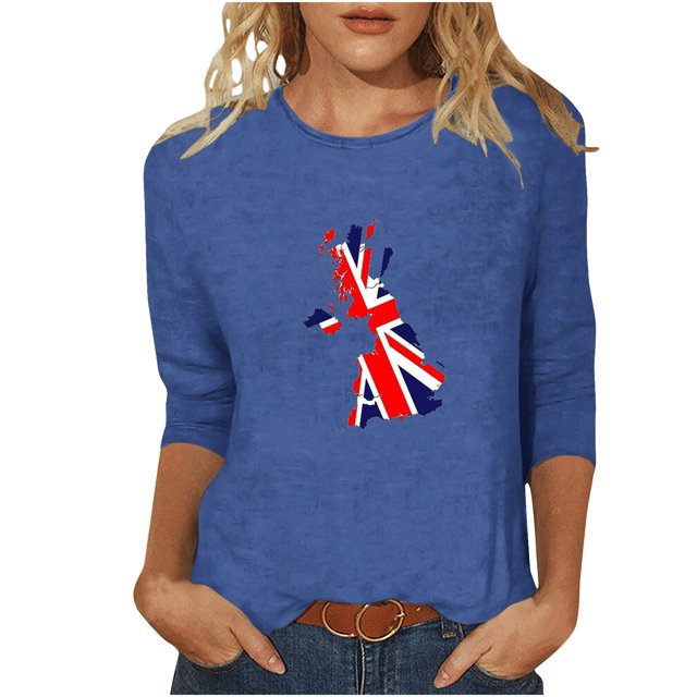 Chemises pour Femmes Blouses à Manches 3/4 pour Femmes Chemise à Imprimé Vintage Décontractée Blouse à Manches 3/4 à Col Rond Tunique Bohème, Blouses pour Femmes, Blouses pour Femmes