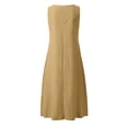 thumbnail image 5 of Ohufall Robe Femme en Coton et Lin à Col en V Sans Manches Décontractée Robe Débardeur Unie Confortable avec Poches Robe Midi d'Été Chic, 5 of 5