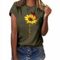 thumbnail image 4 of Blouse Été Manches Courtes T-shirt Imprimé Tournesol Femmes Femmes Tournesol Blouse Col Rond Top, Vert, S, 4 of 5