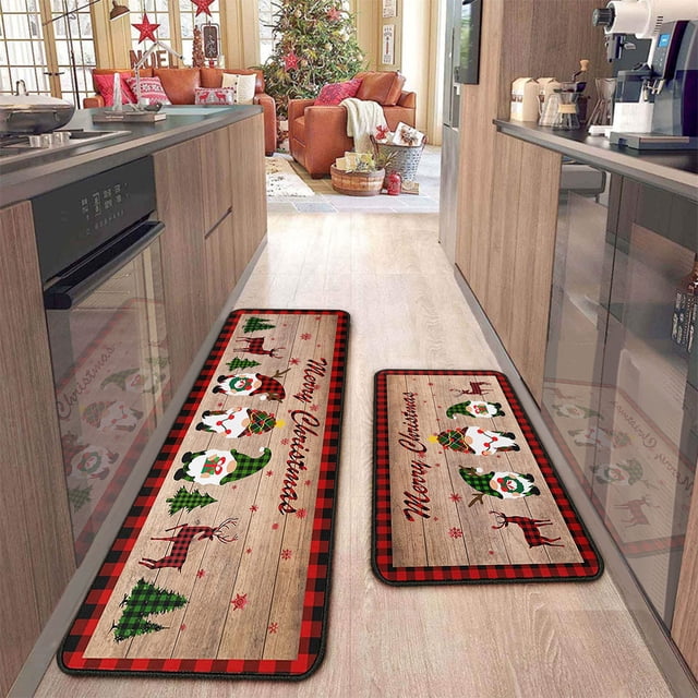 EQWLJWE Christmas Kitchen Mats for Floor,Christmas Kitchen Rugs Set of 2,Christmas Kitchen Rugs and Mats for Floor Non-Slip Backing Mat,Christmas Kitchen Decor,Anti Fatigue Kitchen Rug with Runner