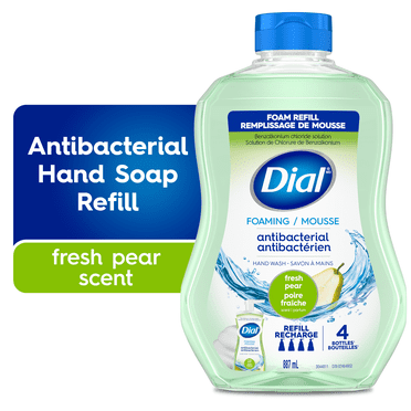 Dial Savon à Mains Moussant Antibactérien, Parfum de Poire Fraîche, 887ml, Testé par des Dermatologues, pH Équilibré, Sans Silicones, Parabènes, Phtalates, SLES/SLS