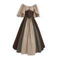 thumbnail image 2 of FcBaudy Robe de Cour pour Femme Style Médiéval Rétro Gothique à Contrastes avec Empiècements, Manches Volantées, Taille à Lacets et Grande Jupe, Robe de Soirée à une Épaule pour Bal, Robes pour Femmes, 2 of 3