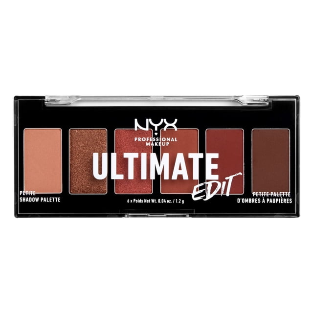 NYX Professional Makeup Ultimate Edit Petite Shadow Palette Contenant six Fards à Paupières Neutres Chauds en Finis Mats et Scintillants, dans un Étui Rectangulaire compact Noir avec Couvercle Transparent et Marque Blanche, Convient aux Voyages et aux Retouches de Maquillage des Yeux Rapides.