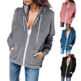 thumbnail image 3 of Kcodviy Chandail à Capuchon pour Femmes à Fermeture Éclair Complète Veste en Molleton Poches Intérieures Manches Longues Chandails Légers Chandail à Fermeture Éclair Sans Capuche Poches Veste Manteau, 3 of 5