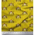 thumbnail image 1 of Soimoi Yellow Silk Fabric Feather & Elk Mount Face Decor Fabric Printed Yard 42 Inch Wide, 1 of 5
