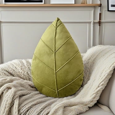 ZZkhGO Leaf Shaped Pillow, Green Tropical Decorative Cushion, Plush Throw Pillow for Sofa, Bedroom, Home Decor