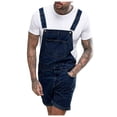 thumbnail image 4 of Mens Bib Overall Casual Fashion Solid Breast Pocket Denim Ripped Shorts Straight Type Overalls, 4 of 8