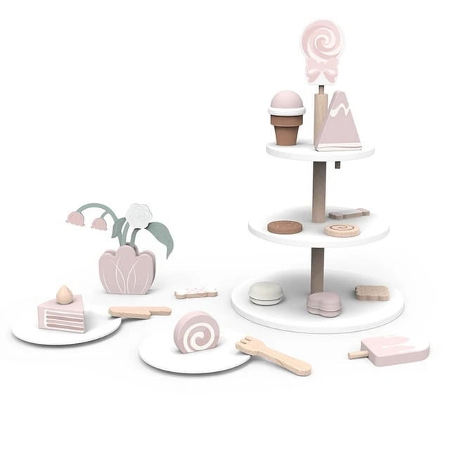 Tea Party Tableware Wooden Handicraft Toy Kitchen Pretend Play Set Cooking Coffee Bread For Toddlers Kids Birthday Gift Favors