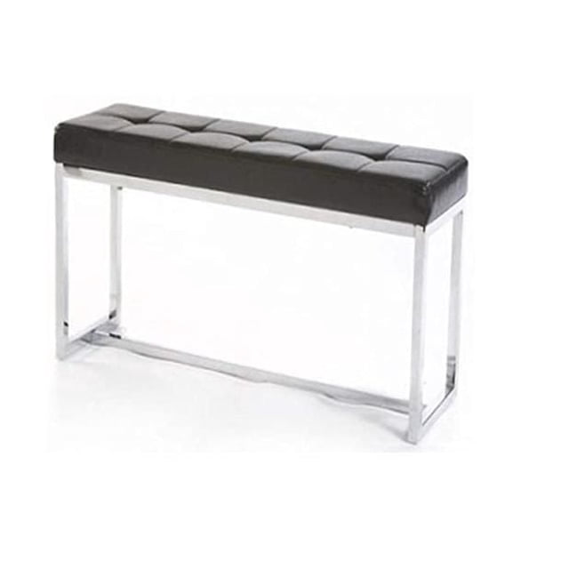 Green Velvet Upholstered bench with stainless stain base.
