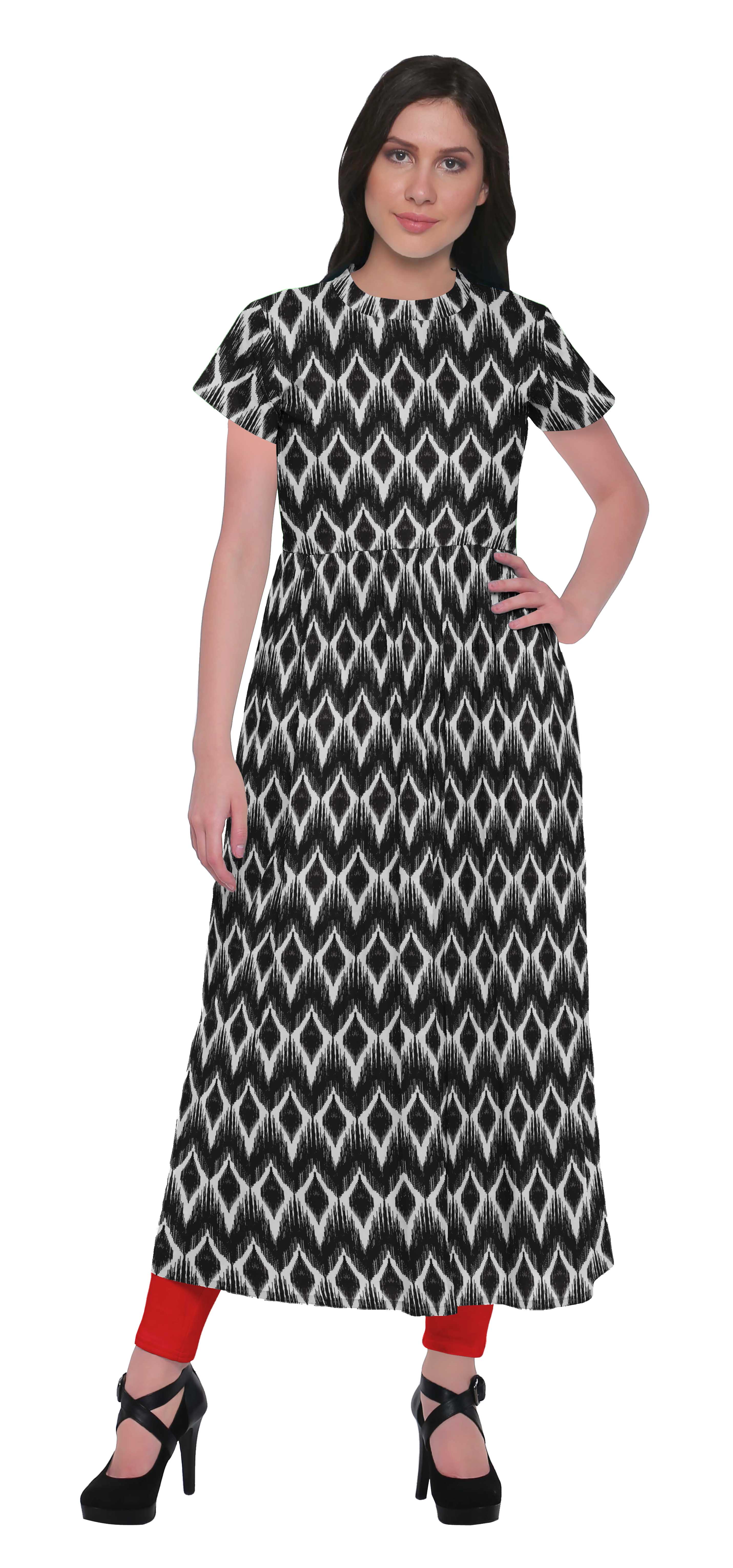 Moomaya Printed Short Sleeve Front Slit Tunic Dresses For Women Indian Clothing
