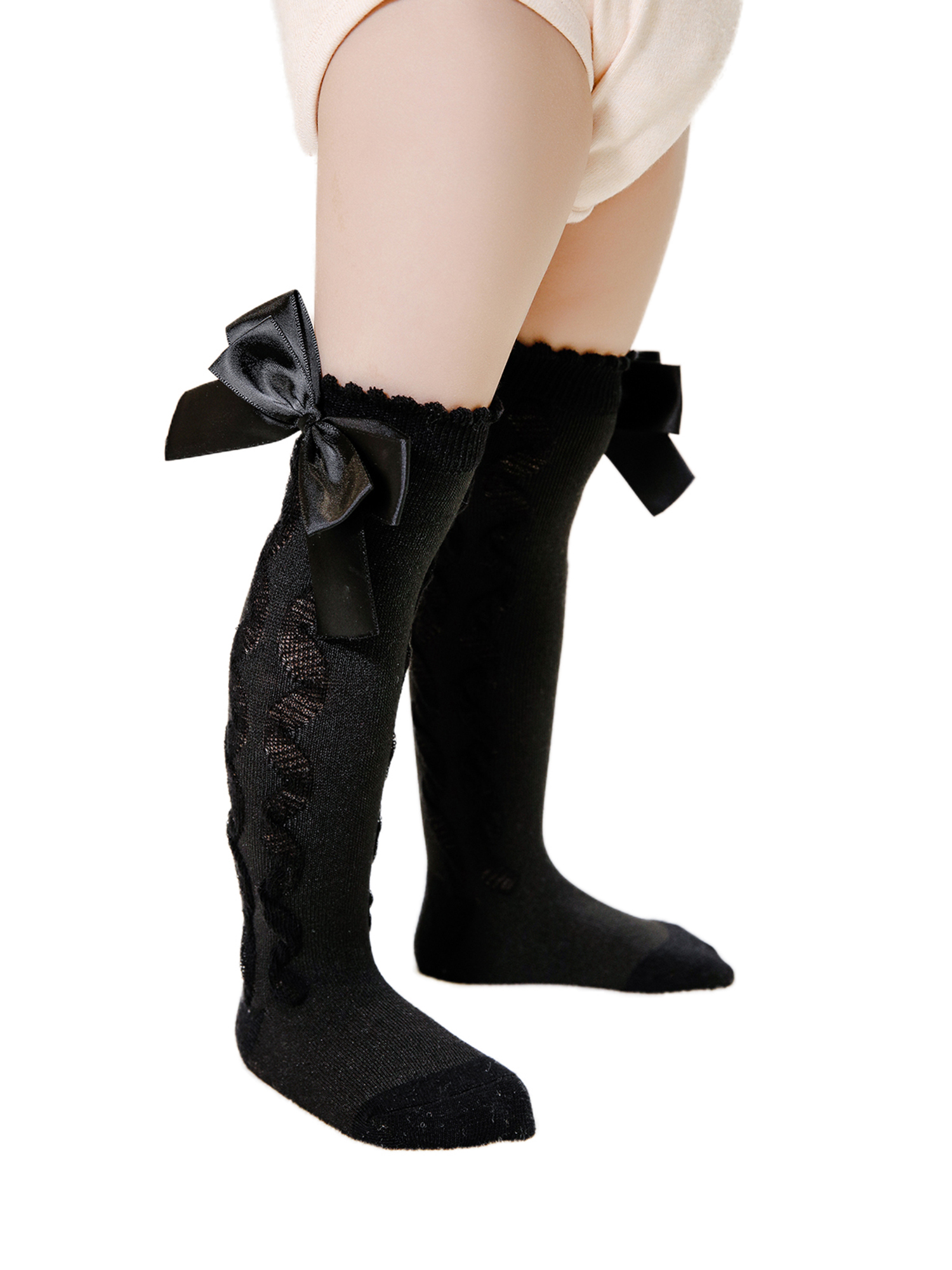 Kmbangi Baby Girls Knee High Socks +Cable Knit Cotton Socks with Bow