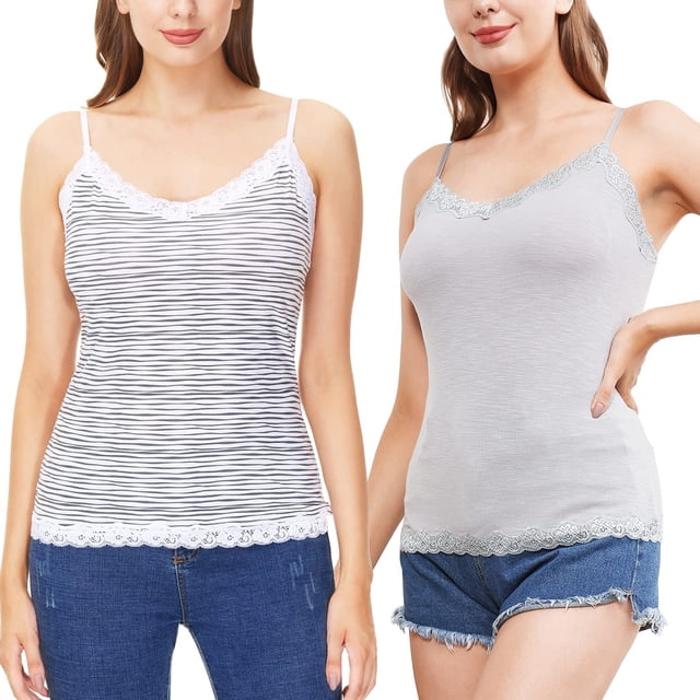 Charmo Women's Lace Camisole Adjustable Spaghetti Strap Tank Tops 2 Pack