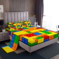 thumbnail image 1 of Erosebridal Building Blocks Bed Sheets Set King Size, Cartoon Brick Bed Sheets King, Square Geometry Decor 4pcs, 1 of 7