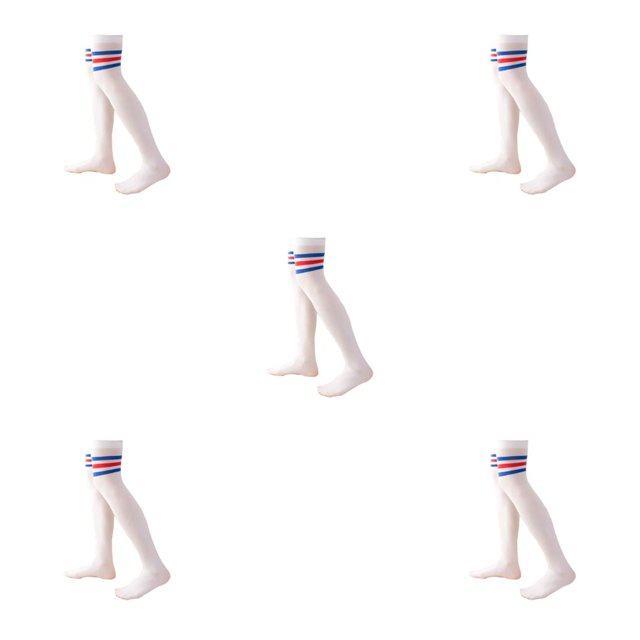 QualitChoice 1 Paire de Chaussettes Hautes pour Femmes 52 cm Style Preppy Antidérapantes pour Fête Cosplay Bleu Rouge Rayé 5Ensemble