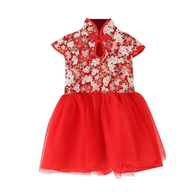 WEAIXIMIUNG Robes pour Enfants Filles Taille 8 Petite Printemps Petite Fille Robe de Fête Robe Qipao Chinoise