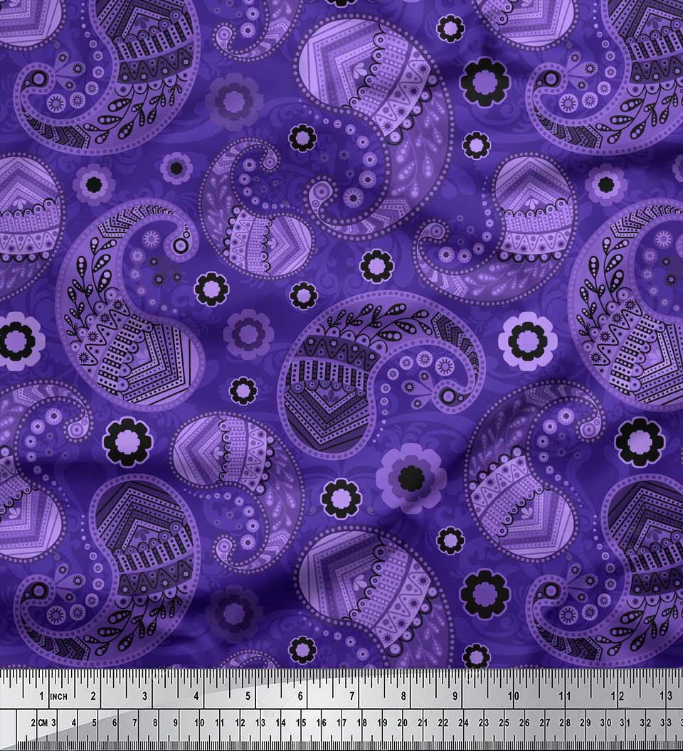 Soimoi Cotton Duck Fabric Floral & Paisley Printed Fabric 1 Yard 56 Inch Wide