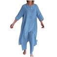 thumbnail image 1 of FAIWAD Ensemble 2 Pcs pour Femmes en Coton et Lin, Col Rond, Boutons, Manches Longues, Ourlet Irrégulier, Hauts, Pantalons, Décontracté, Ample, 1 of 6