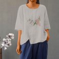 thumbnail image 2 of Sentmoon Blouses et Hauts à Manches 3/4 pour Femmes, Col Rond d'Été, Amples, en Lin, Tuniques Décontractées pour Femmes, pour Visiter la Ville, Blanc, TG, 2 of 9