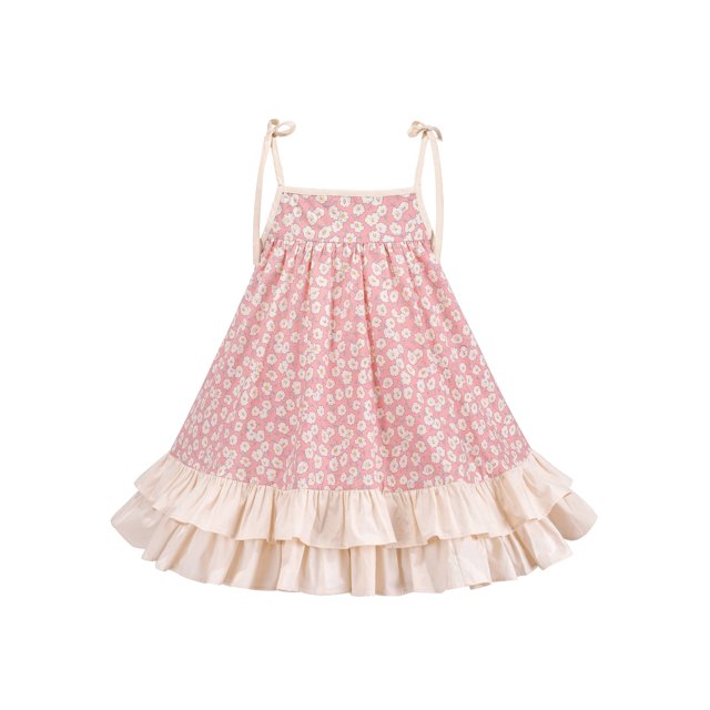 Robe Fille Printemps Rose Bretelles Spaghetti Florale Sans Manches 5 Ans