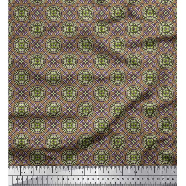 Soimoi Polyester Crepe Fabric Geometric & Mandala Kaleidoscope Print Sewing Fabric Yard 52 Inch Wide